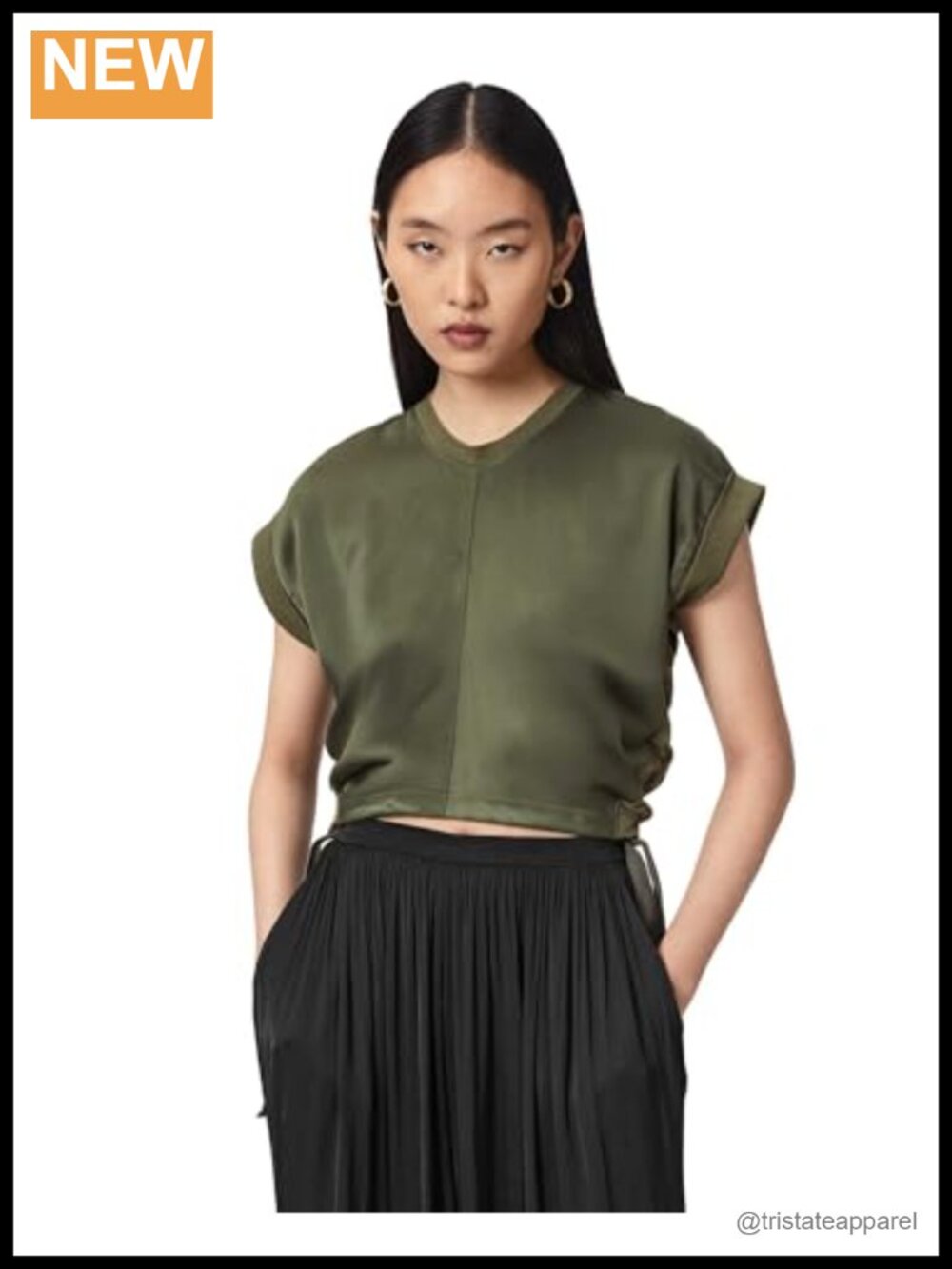 AllSaints Mira Satin Tee - 100% Cotton V-Neck Short Sleeve